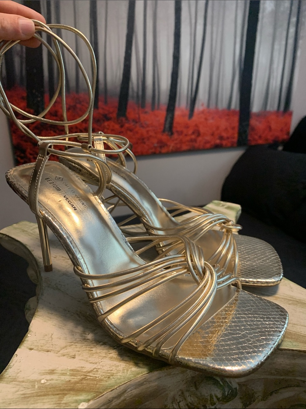 Call It Spring Metallic Gold Strappy Stiletto Sandals